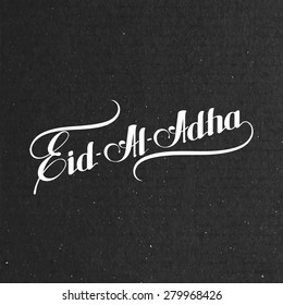 vector typographic illustration of handwritten Eid-Al-Adha retro label. lettering composition of muslim holy month