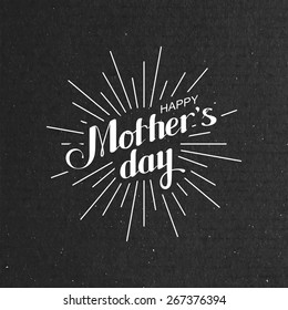 vector typographic illustration handwritten Happy Mothers Day retro label and light rays  lettering composition 