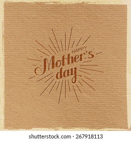 vector typographic illustration of handwritten Happy Mothers Day retro label with light rays. lettering composition 