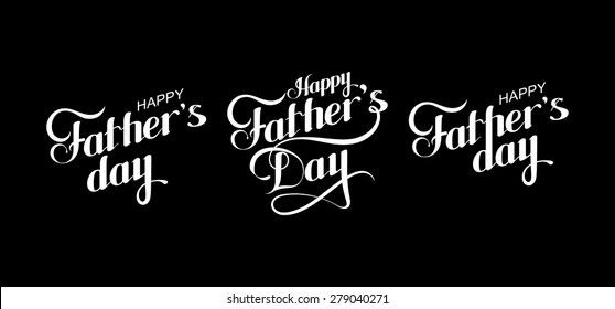 vector typographic illustration of handwritten Happy Fathers Day retro label with light rays. lettering composition 