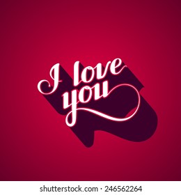 vector typographic illustration of handwritten I love you retro label. lettering composition 