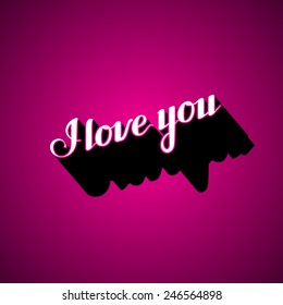 vector typographic illustration of handwritten I love you retro label. lettering composition 