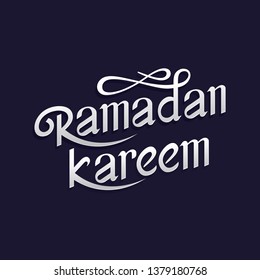 Vector typographic illustration of handwritten Ramadan Kareem retro label with dark background. lettering composition of Muslim holy month. Vector illustration