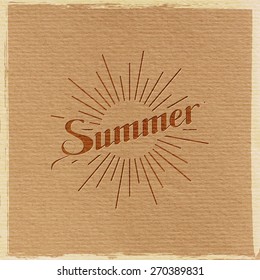 vector typographic illustration of handwritten Summer retro label with light rays. lettering logo composition 