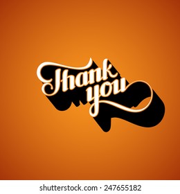 Vector typographic illustration of handwritten Thank You retro label. lettering composition 