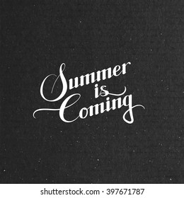 Vector typographic illustration of Summer Is Coming retro label . Lettering logo composition. Handwritten Summer label 