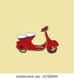 Vector typographic poster. Vector scooter poster. Vector vintage scooter. Retro hand sketched moped illustration.