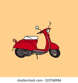 Vector typographic poster. Vector scooter poster. Vector vintage scooter. Retro hand sketched moped illustration.