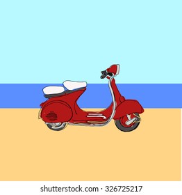 Vector typographic poster. Vector scooter poster. Vector vintage scooter. Retro hand sketched moped illustration.