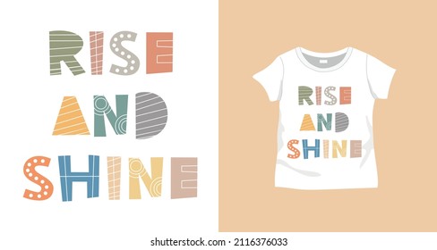 Lema vectorial tipográfico "Levántate y brilla" en camiseta. Para impresión textil e industrial.