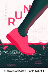 Vector typographic running poster template, with runners, grunge textures, and place for your texts.