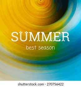 Vector typographic summer on blurred background. Retro color. Nature design. Eps10