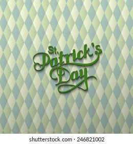 vector typographical illustration of handwritten Saint Patrick's Day label on the multicolored geometric pattern. holiday lettering composition