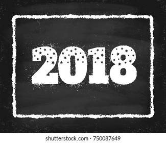 Vector typography of a 2018 on chalkboard for Christmas and New year. New year card 2018.
