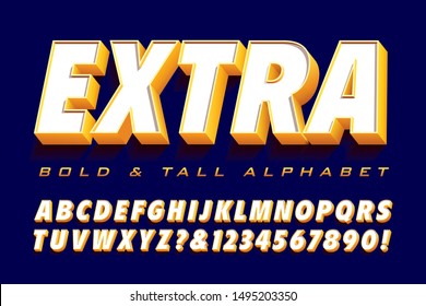 Vector Typography 3d Font: Extra Bold And Tall Alphabet With Depth And Shadow.