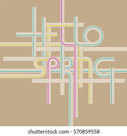 Vector typography background, phrase Hello Spring made with stripes. Template for card banner poster and print for t-shirt. Vintage texture in classic pastel colors on light background.