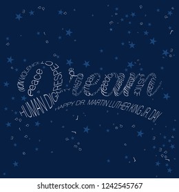 Vector typography design on the word Dream in white on a blue starry grungy background