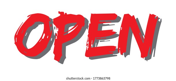 Vector typography design OPEN, red and white background
