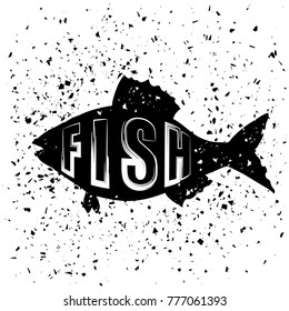 Vector Typography Design of Print with Sea Fish Silhouette on Grunge Background