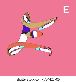 Vector Typography letter E with Curvy Style