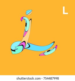 Vector Typography letter L with Cartoon Curvy Style