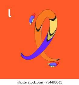 Vector Typography letter L with Cartoon Curvy Style