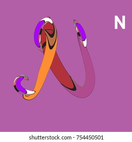 Vector Typography letter N with Curvy Style