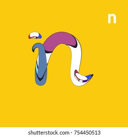 Vector Typography letter N with Curvy Style