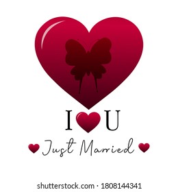 vector typography lettering I love You and Just Married. Greeting Card icon template. eps 10