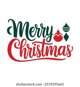 Vektortypografie Fröhliches Weihnachtsdesign mit Weihnachtsschmuck