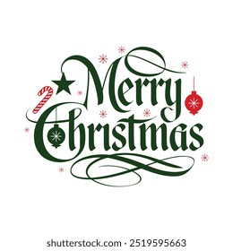 Vector typography  Merry Christmas design with Christmas ornaments