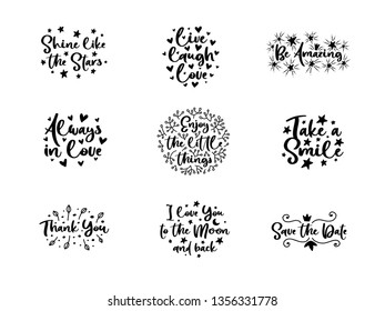 Vector typography motivational phrases set, hand lettering calligraphy. Vintage illustration with text. Can be used as a print on t-shirts and bags, banner or poster.