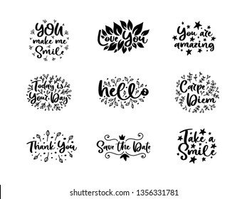 Vector typography motivational phrases set, hand lettering calligraphy. Vintage illustration with text. Can be used as a print on t-shirts and bags, banner or poster.