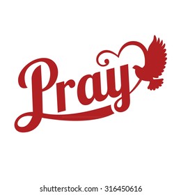 vector typography pray letter with pigeon sign,flat design