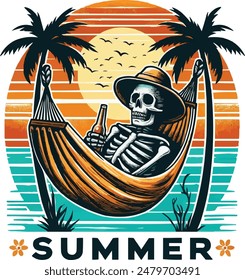 vector typography skeleton summer beach t-shirt design and illustration. summer vibe