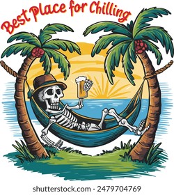 vector typography skeleton summer beach t-shirt design and illustration. summer vibe