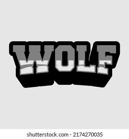 A vector typography that says "WOLF" in gray and outlines in black