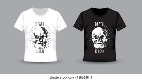 Vector Typography for t-shirt print. Death is dead. Vector skull 
