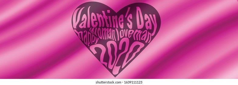Vector typography Valentine's day background with hearts. Text women, happy, man, love, 2020,  Vector PS 10 illustration.