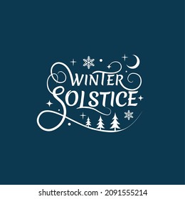 Vector typography, winter solstice, on a dark blue background, elements for invitations, templates, posters, greeting cards.