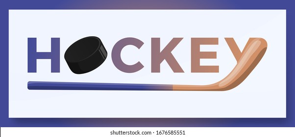 Vector typography word ice hockey logo. Sport logotype with equipment for print design vector illustration