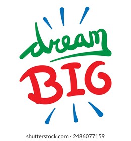 Vector typography of the words "Dream Big". Life motivation typography. Can be used for designs on t-shirts, jackets, hoodies, bags, stickers, etc.