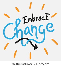 Vector typography of the words "Embrace Change". Life motivation typography. Can be used for designs on t-shirts, jackets, hoodies, bags, stickers, etc.