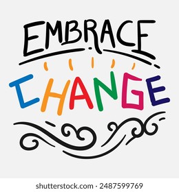 Vector typography of the words "Embrace Change". Life motivation typography. Can be used for designs on t-shirts, jackets, hoodies, bags, stickers, etc.