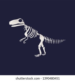 Vector tyrannosaurus dinosaur fossil skeleton. Prehistoric predator, jurrasic giant animal icon. Paleontologu and archeology artifact. T-rex monster white silhouette.