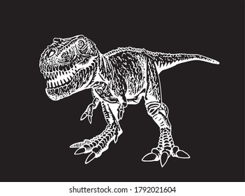Vector tyrannosaurus isolated on black background, graphical illustration, dinosaur