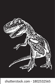 Vector tyrannosaurus isolated on black background, engraved illustration for printing 
