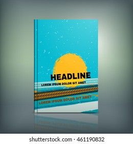 Vector tyre brochure cover template. Modern background for poster, print, flyer, book, booklet, brochure and leaflet design. Editable graphic collection in orange, blue, white and black colors