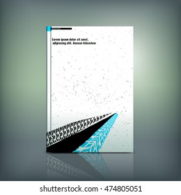 Vector tyre brochure cover template. Modern background for poster, print, flyer, book, booklet, brochure and leaflet design. Editable graphic collection in white, blue and black colors