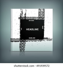 Vector tyre brochure cover template. Modern background for poster, print, flyer, book, booklet, brochure and leaflet design. Editable graphic collection in white and black colours
